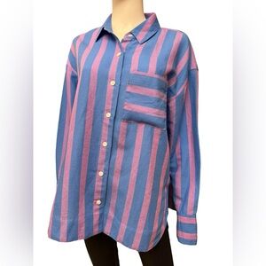 New W/Tag On-34th Women Stripped Top Shirt 55% Linen